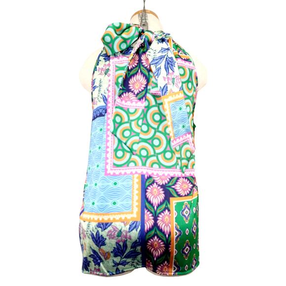 Rachel Zoe Multicolor Patchwork Print Halter Top – Size L - Picture 6 of 7